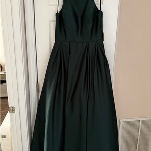Emerald Green Pleated Halter Gown